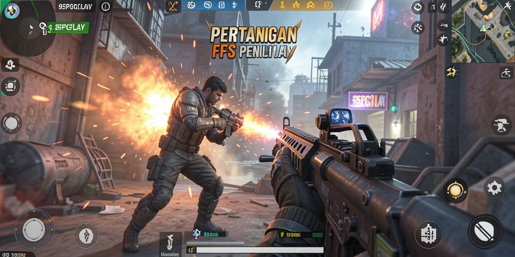 Tangkapan layar gameplay seru 95PGPLAY dengan aksi tembak-menembak yang intens.