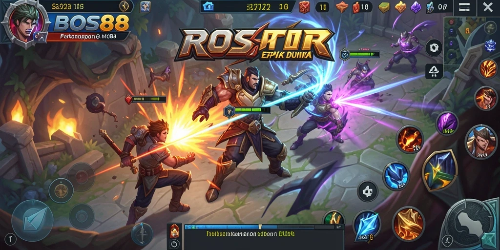 Tangkapan layar gameplay BOS88 dengan aksi MOBA yang mendebarkan.