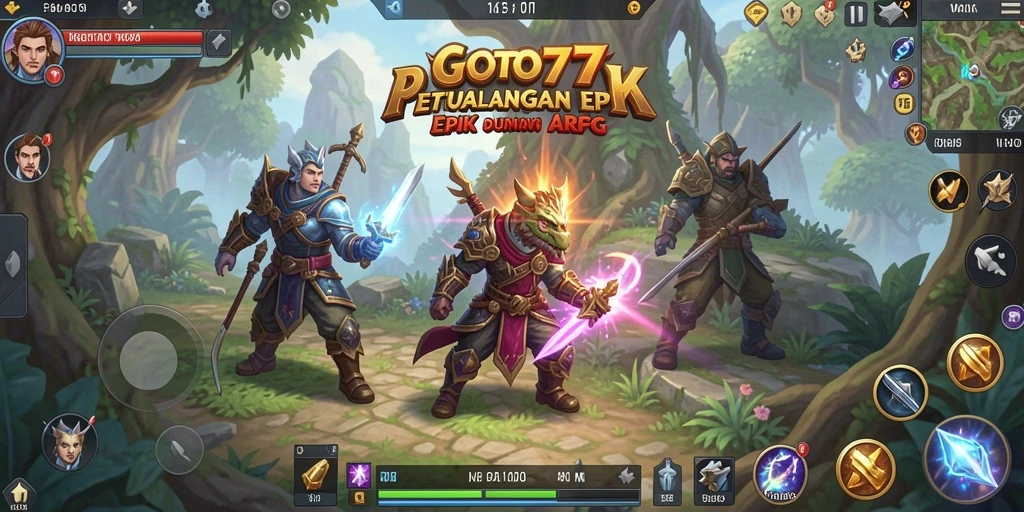 Gameplay GOTO77 yang menampilkan pertarungan seru di dunia fantasi.