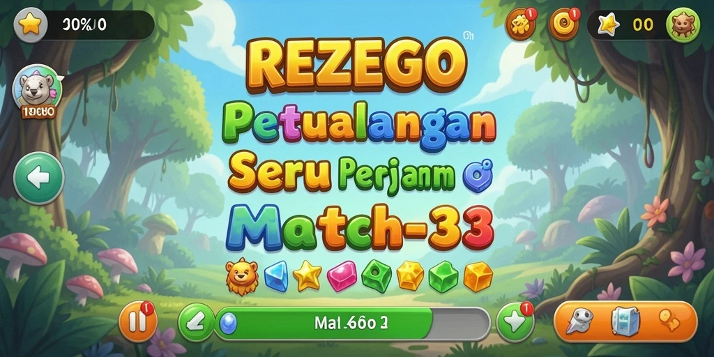 Tampilan gameplay REZEGO dengan permata yang penuh warna.